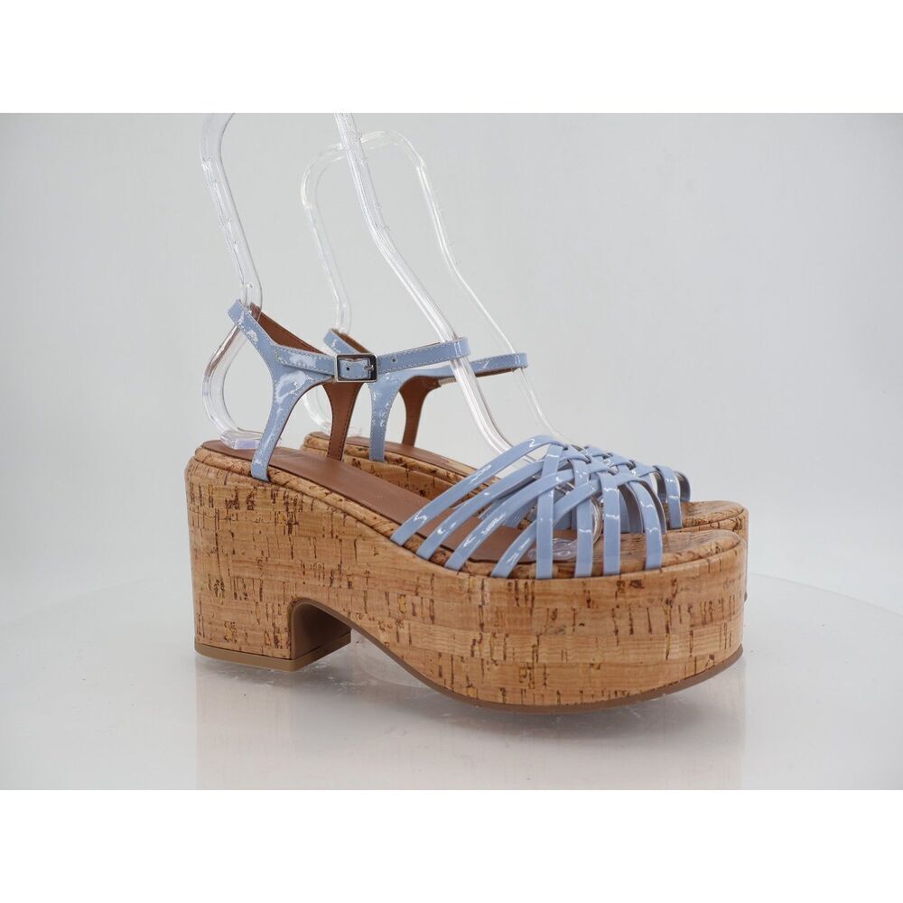Aquatalia Elene Sandals Women's 10 Blue Leather Platform Cork Slingback Chunky